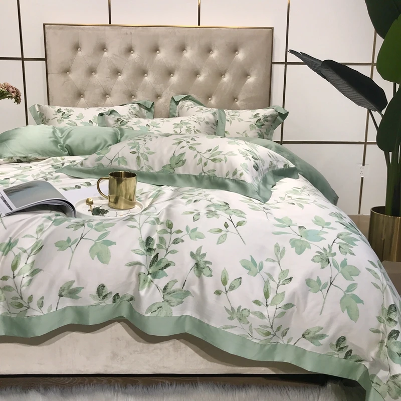 100% бамбуковое волокно шелковое ощущение постельное белье сатин с принтом