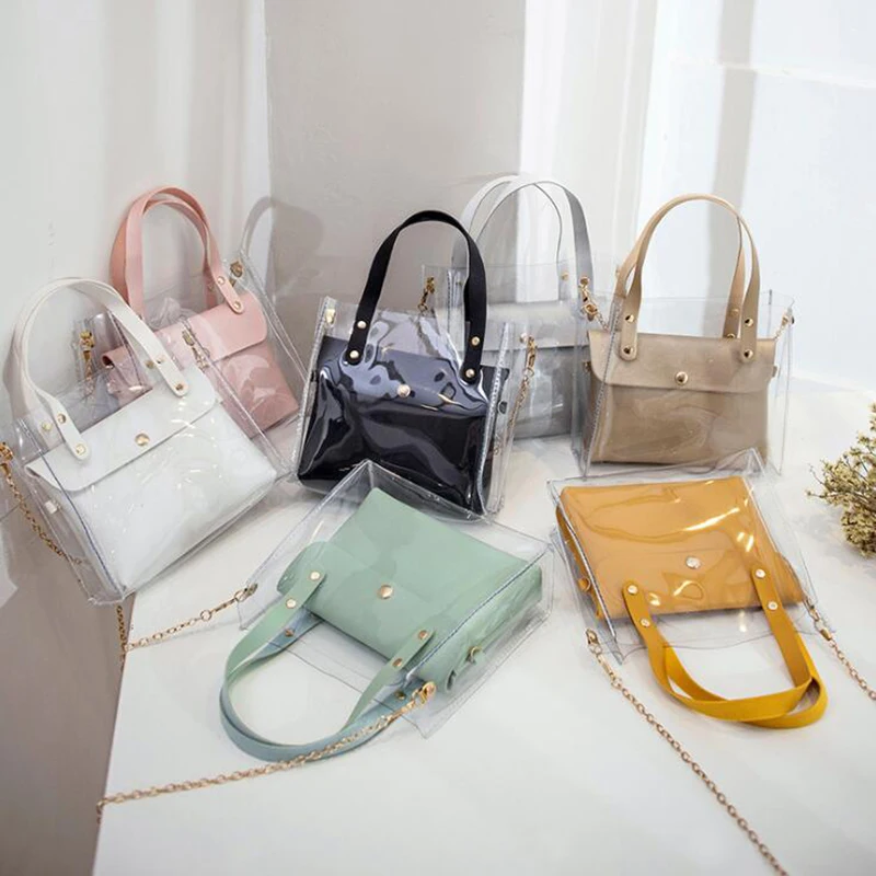 

2021 женская сумка на плечо, прозрачные сумки из ПВХ, женская сумка, модная сумка-мессенджер через плечо, композитная Сумка-тоут