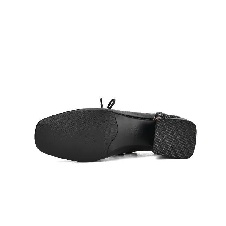 

MLJUESE 2020 women pumps autumn spring soft cow leather checkered round toe black color lace up high heels lady shoes size 40