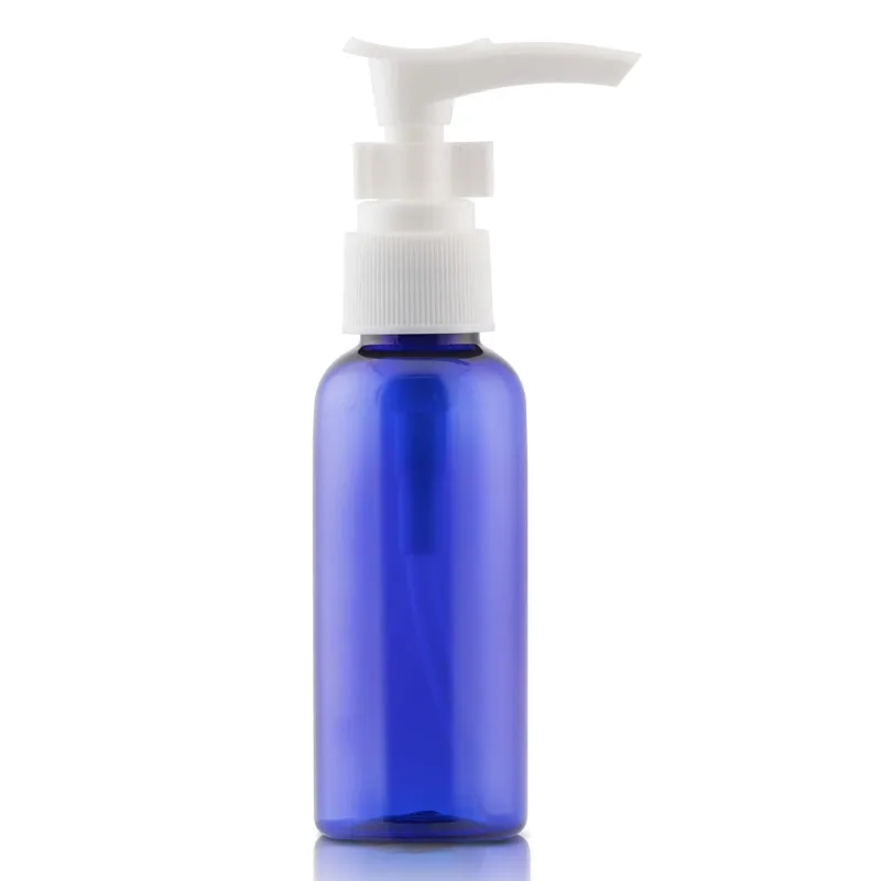 Blue with white lid Быстрая 100 шт./лот 100 мл пустая прозрачная Янтарная пластиковая косметическая бутылка для лосьона с черным насосом для лосьона многоразовая бутылка для шампуня - Цвет: Blue with white lid