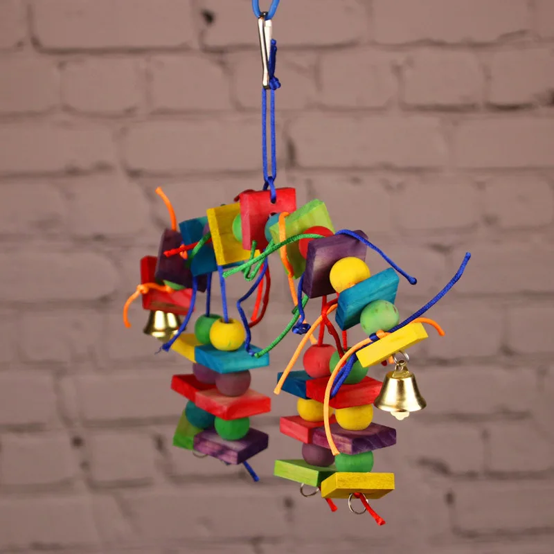 Попугай игрушки с красочными бусинки колокольчики цепи Pet Птица жевать укус