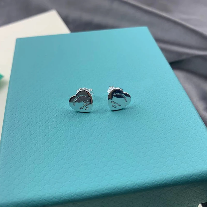 Классические синие женские серьги в виде сердца серебро 925 пробы модные