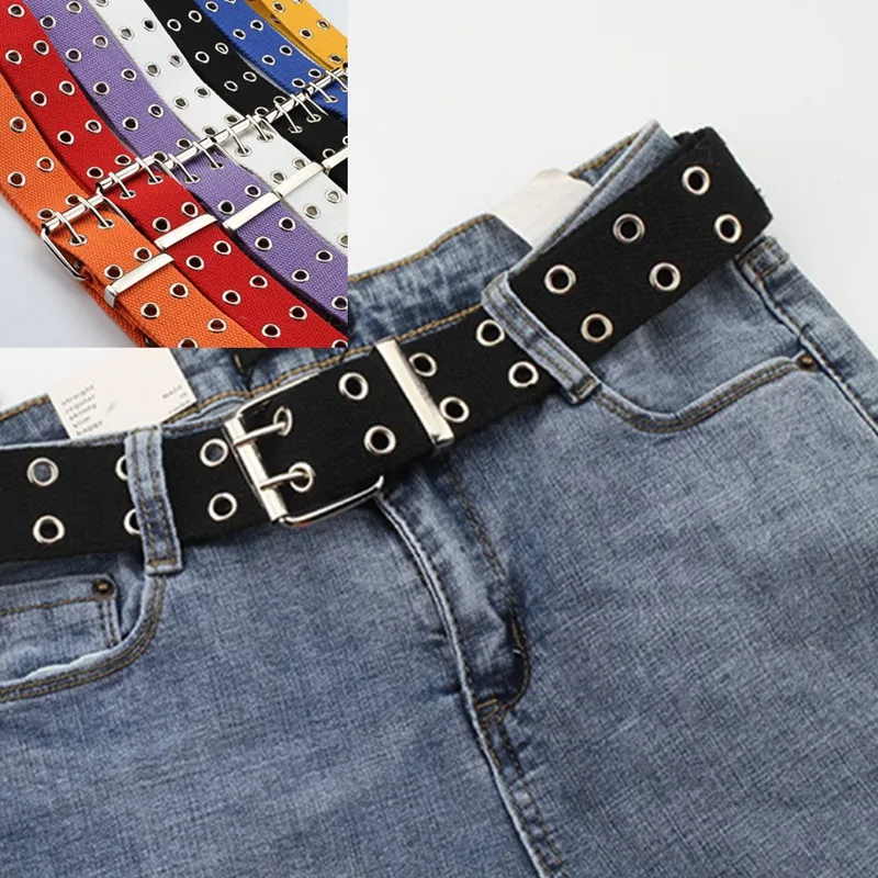 Холщовый ремень унисекс с двумя рядами втулок и отверстиями 1 шт. пряжкой полыми