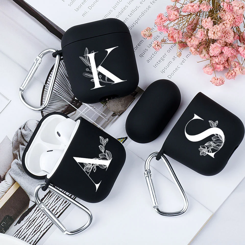 Матовый черный силиконовый чехол с 24 белыми буквами для наушников Apple Airpods 1 2