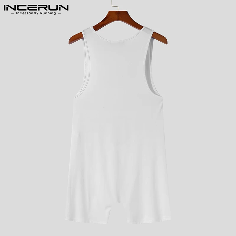 INCERUN Comfortable Homewear New Men's Bodysuit Solid All-match Simple Rompers Male Front Cutout Hot Sale Jumpsuits S-5XL 2022