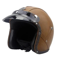 34 face vintage leather motorcycle helmet motorbike scooter crash visor m l xl