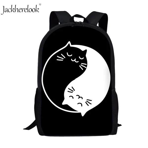HK865C Jackhereook Черный Инь Ян кошки школьные рюкзаки для девочек милый детский рюкзак для котенка для мальчиков книжные сумки для начальной школы Студенческая сумка детские подарки - Цвет: HK865C