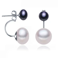 romantic natural freshwater double pearl earrings for womenreal pearl stud earrings wedding korea jewelry