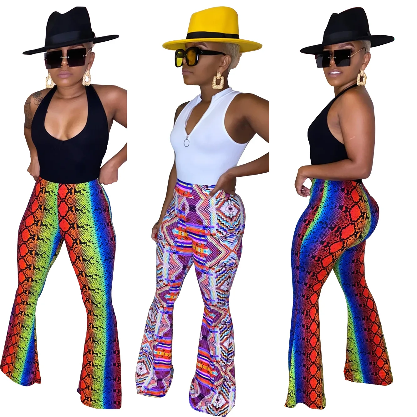 

2020 autumn sexy fashion women printing high waist long pants