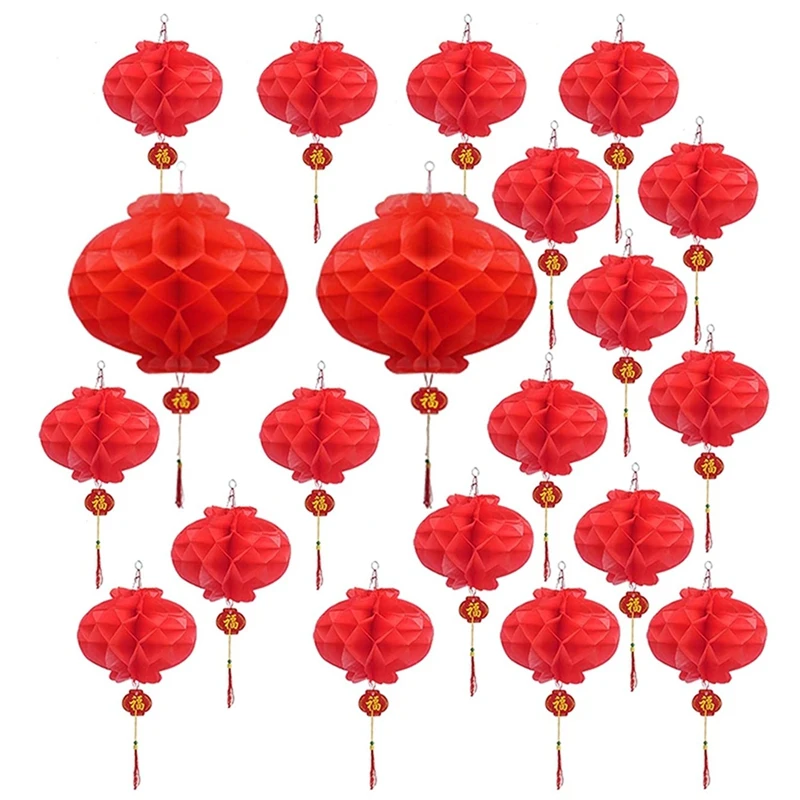 

20 шт красный фонарик для сот фу характер кисточкой Водонепроницаемый бумага новый год, праздник весны фонарь украшения 27 см, 42 см