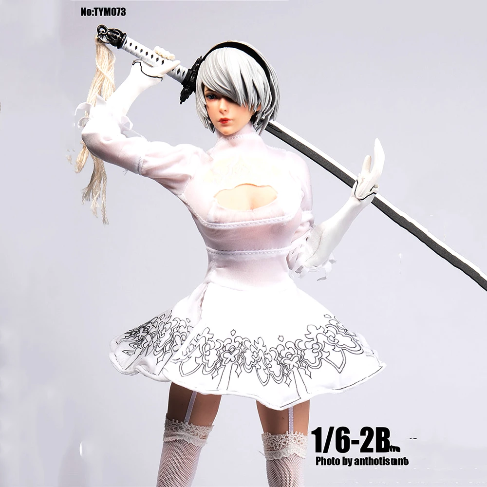 1:6 NieR Automata 2B TYM073 женский белый боевой костюм юбка одежда для SET026 DIY косплей 12