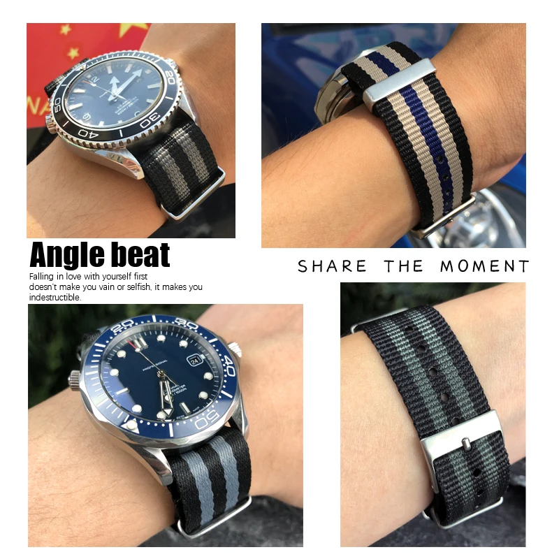 High Quality Nylon NATO Watchband 20mm 22mm Suitable for Omega 007 James Bond Seamaster 300 Commander 22mm Fabric Watch Strap