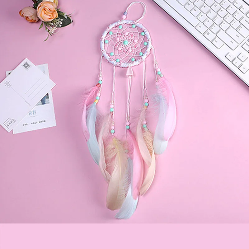 1 шт. ветряные колокольчики Ручной Работы Розовое перо кольцо Ловец сетка