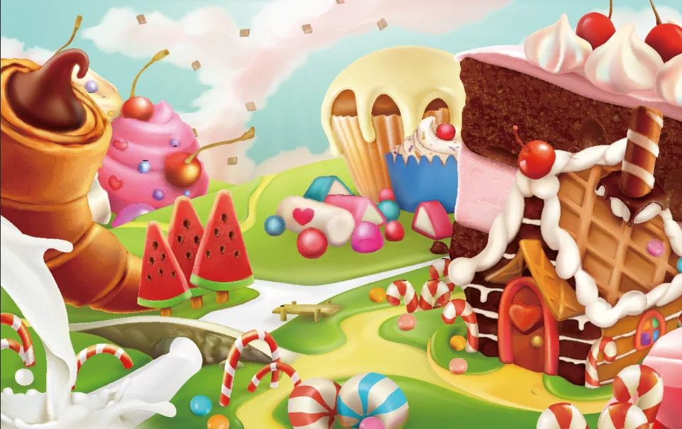 7x5FT облака небо Candyland шоколадный домик кекс фрукты конфеты земли