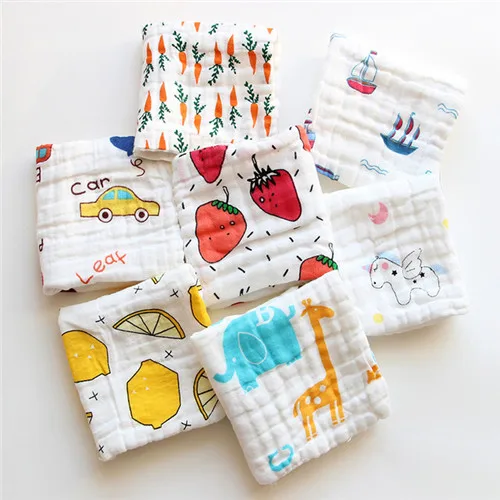 

5pcs/lot 6 Layer Professional Baby Cartoon Handkerchief Square Baby Face Towel Muslin Cotton Infant Face Towel Wipe Cloth