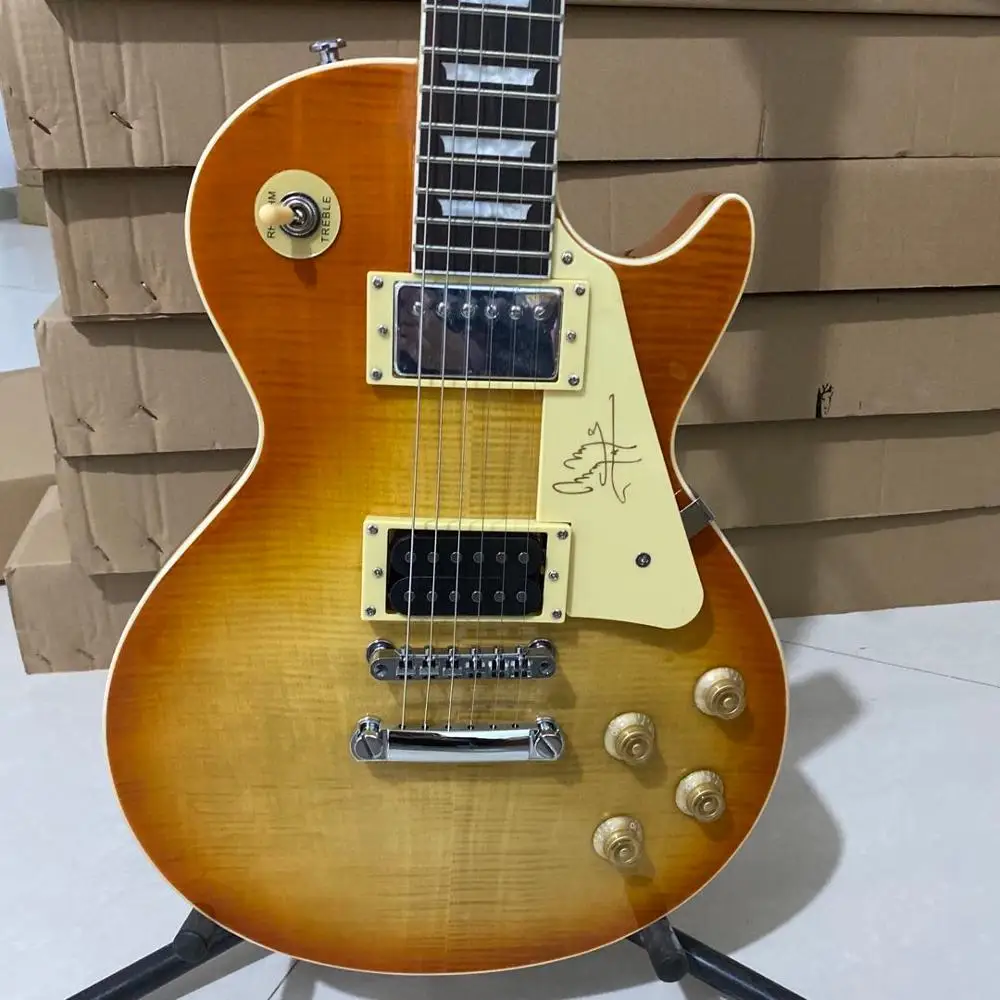 

1959 Jimmy Page No.1 электрическая гитара Тигр огненный клен верхняя винтажная Sunburst Цвет корпус из красного дерева Хромированные Металлические тюнеры