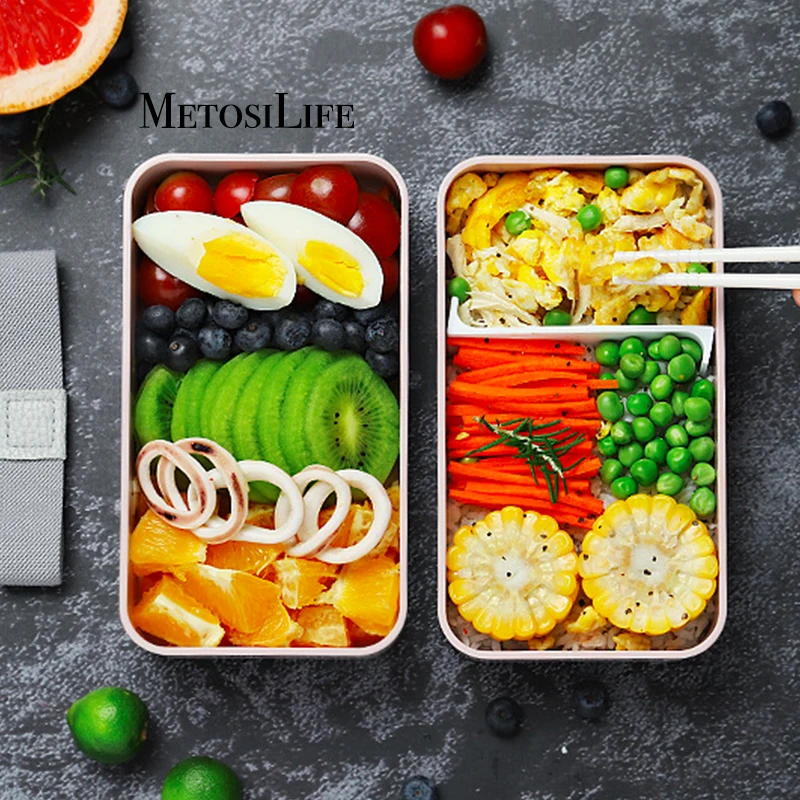 Деревянный двухуровневый Ланч-бокс в японском стиле Портативный из пластика для