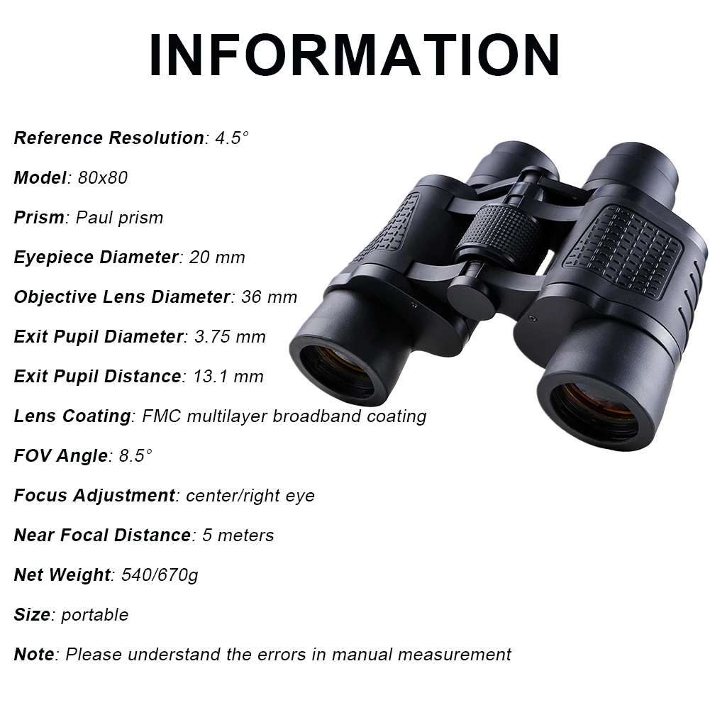

80X80 Binoculars Long Range HD Prism Glass Lens Night Vision Telescope for Hunting, Bird Watching, Concerts Sports