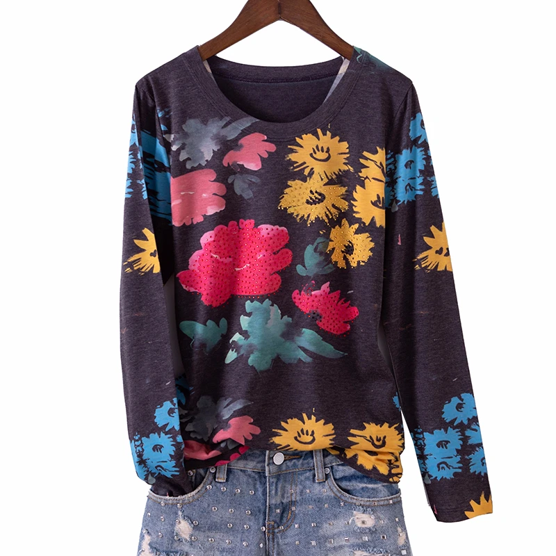 Хит продаж футболка с цветочным принтом Женская Весенняя 4XL 2020 тонкие топы