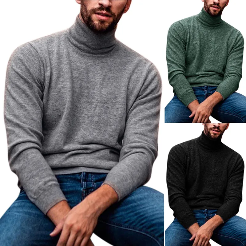 

Mens Plain High Neck Knitwear Casual Loose Jumper Pullover Basic Blouse Autumn Winter