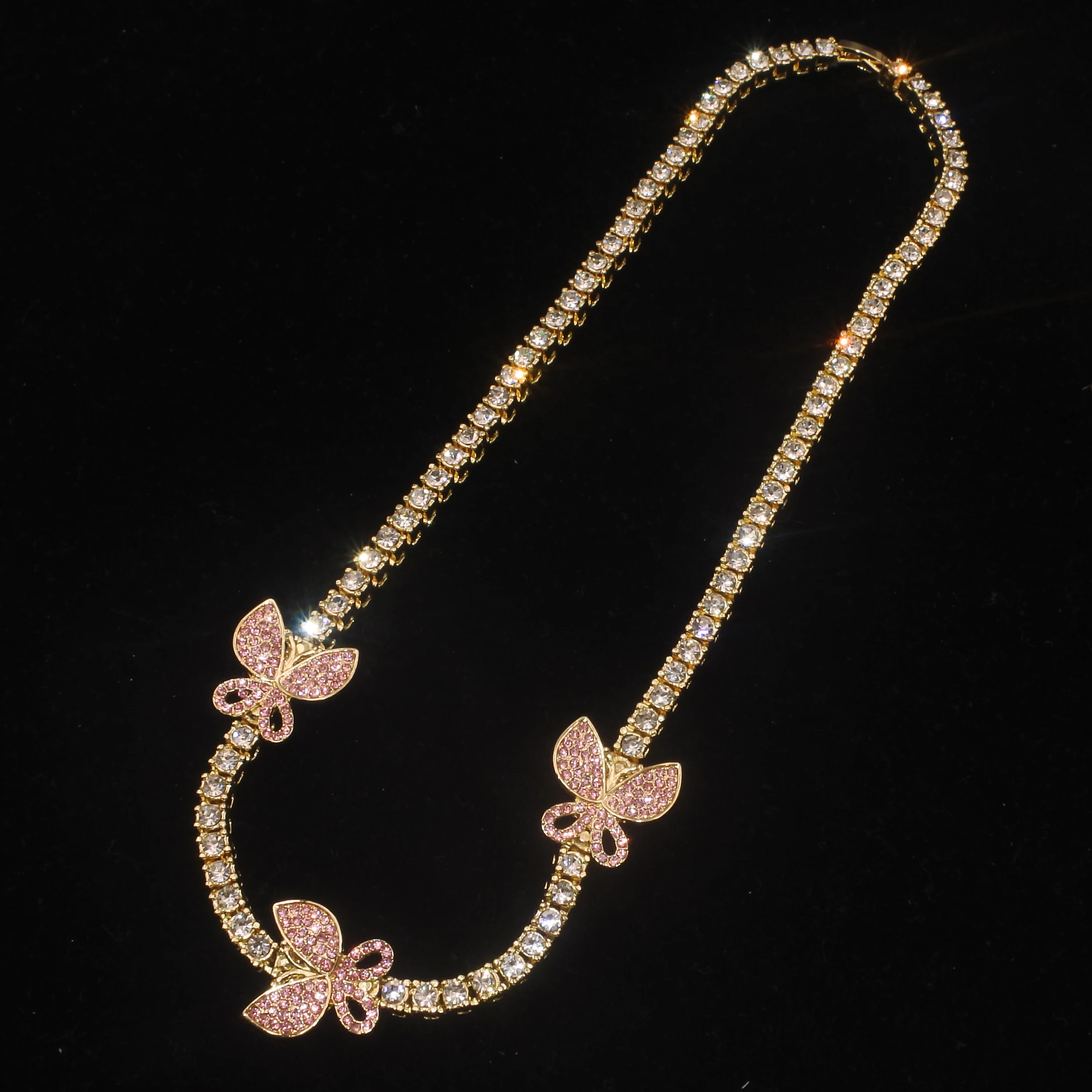 Цепочка с подвеской-бабочкой женская ожерелье кулоном в стиле хип-хоп теннисная