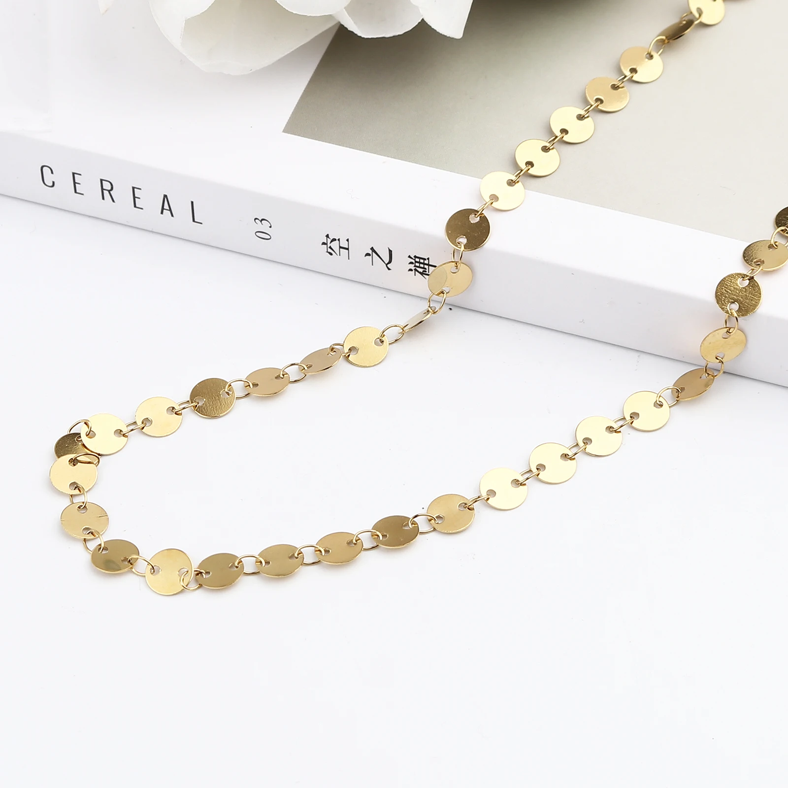

Fashion Stainless Steel Link Chain Round Gold Color All-match 6mm, 1 M
