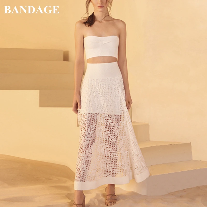 

Осенний комплект из 2 предметов, кружевное платье с повязкой, черный и белый цвета, новый шикарный Топ без бретелек и юбка, вечернее платье