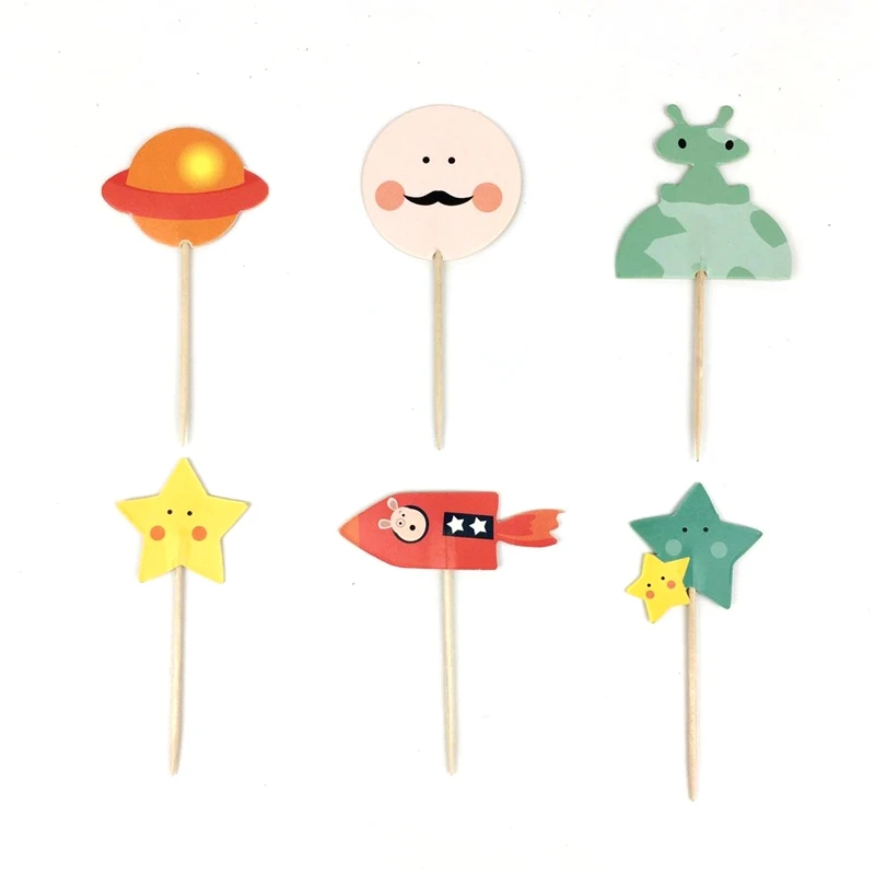 Космическая серия Toppers Planet UFO Rocket Moon Cake Topper Dessert Decoration с днем рождения вечерние