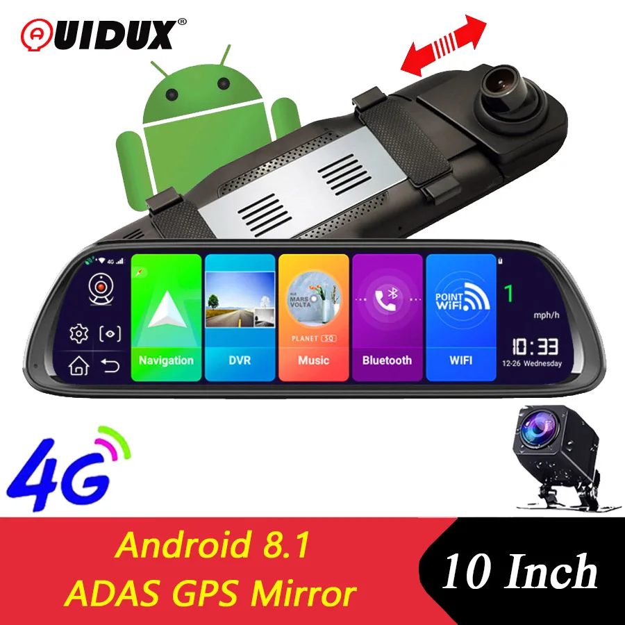 QUIDUX 4G ADAS Автомобильный видеорегистратор Камера 1" Android 8,1 поток медиа зеркало заднего вида FHD 1080P WiFi gps видеорегистратор Регистратор Видео Регистратор