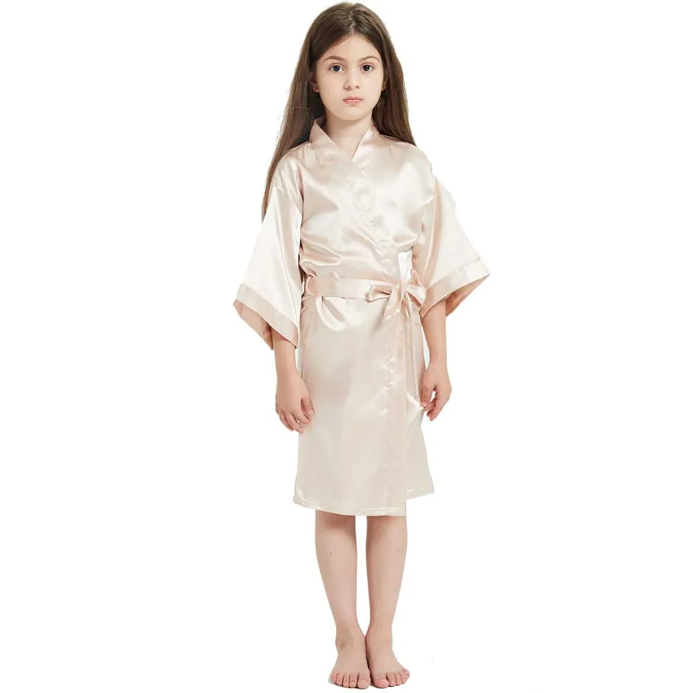 

New Solid Cute Girls Stain Silk Robes Girl Kimono Robes Wedding Brief Bathrobes Pajamas Kids Robe+belt Nightdress Hot Sale