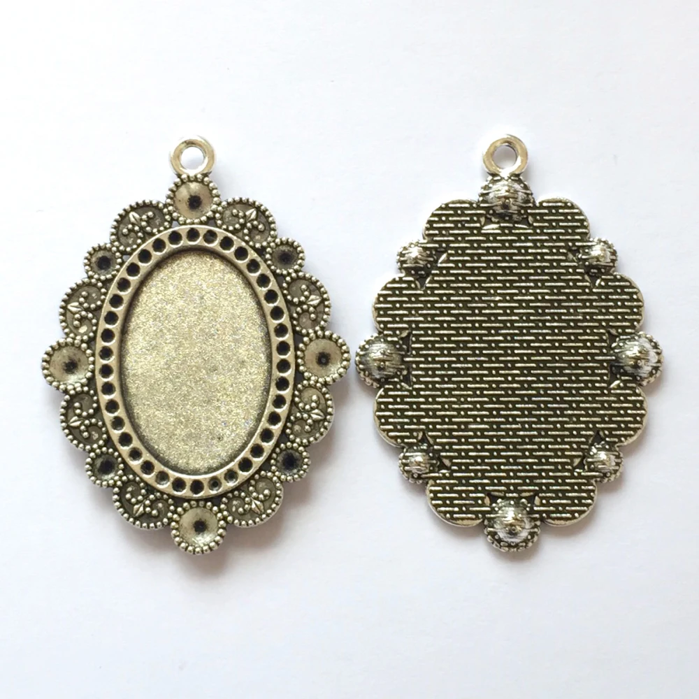 

5pcs/lot 20x30mm Necklace Pendant Setting Antique Bronze Silver Glass Cabochon Blank Base Supplies for Jewelry T401