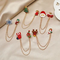 claus boys dripping oil double chain snowflake women brooch clothes accessories christmas present korean style badge