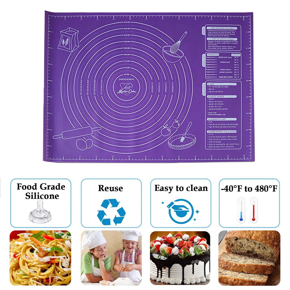 

Non-Stick Maker Pastry Kitchen Gadgets Silicone Baking Mats Sheet Pizza Dough Cooking Tools Utensils Bakeware Accessories Purple