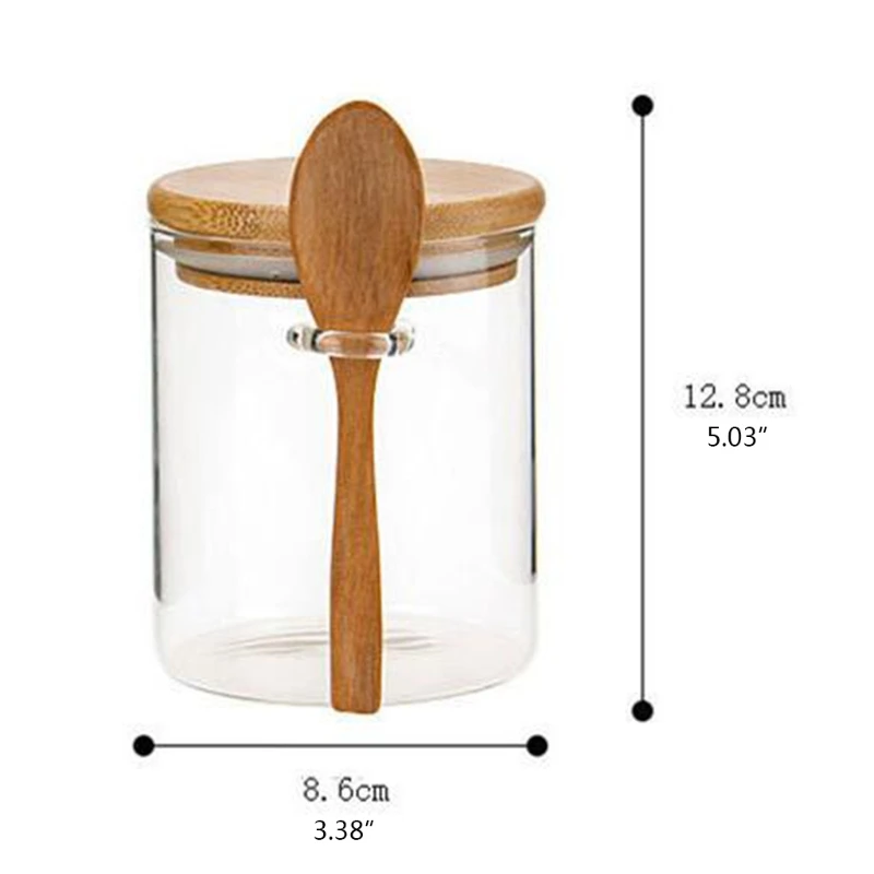 

Sugar Bowl with Bamboo Lid and Spoon, Airtight Small Clear Glass Canister Jar for Kitchen Storage, for Sugar, Seeds, Salt,