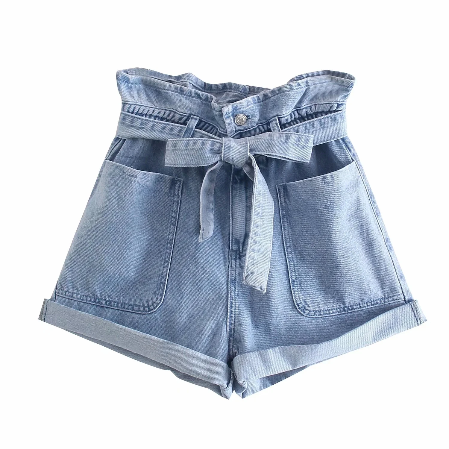 

Летний джинсовый шаровары в английском стиле с поясом и карманами