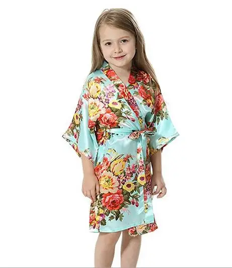 Flower Girl Kids Floral Silk Child Kimono Bridesmaid Bride Robe Women Satin Robes Wedding Nightgown Woman Bathrobe 4/8/12 Size