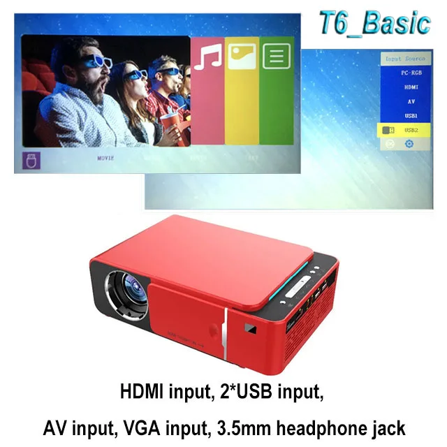 T6 Red UNIC, новинка, T6, полный проектор 1080 P, Android, wifi, 3500 люмен, домашний кинотеатр, проектор, Поддержка AirPlay DLNA Miracast Proyector - Цвет: T6 Red