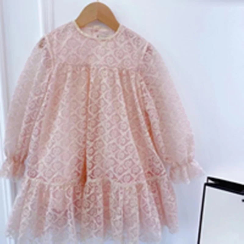 

European and American children's wear 2021 spring and summer new girl's Tulle embroidery letter logo Princess Dress Party Dress