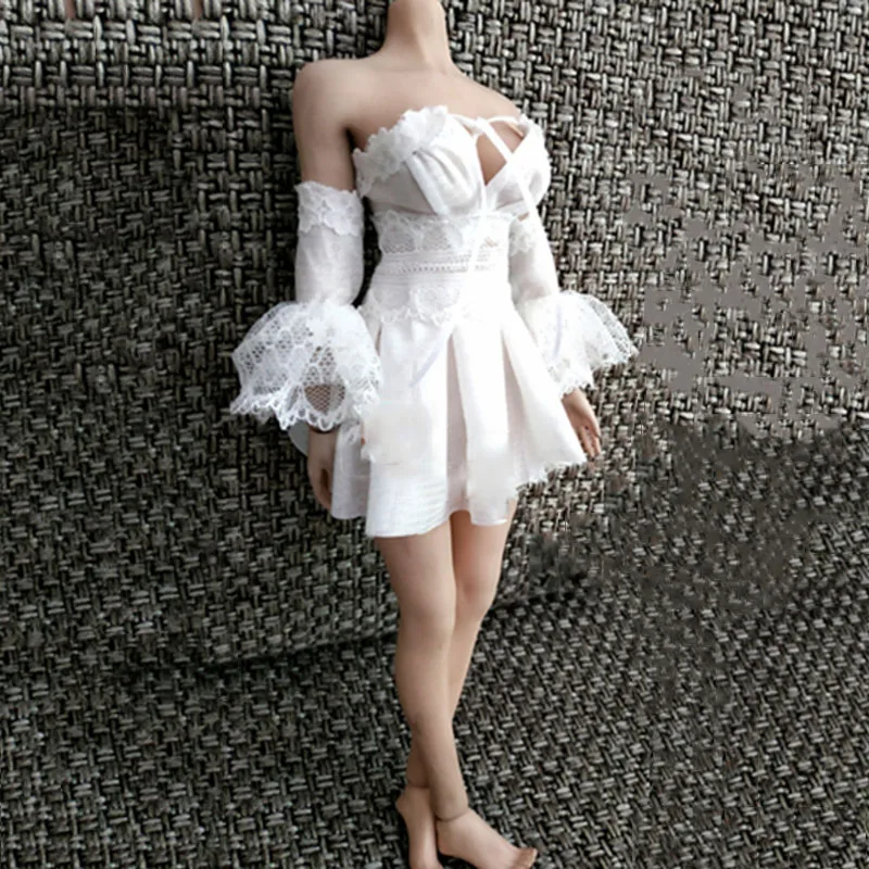 

1/6 Scale Sexy Female Tube Top Lace Puff Sleeve Skirt Lace Night Dress for 12 inches Largest Bust Body
