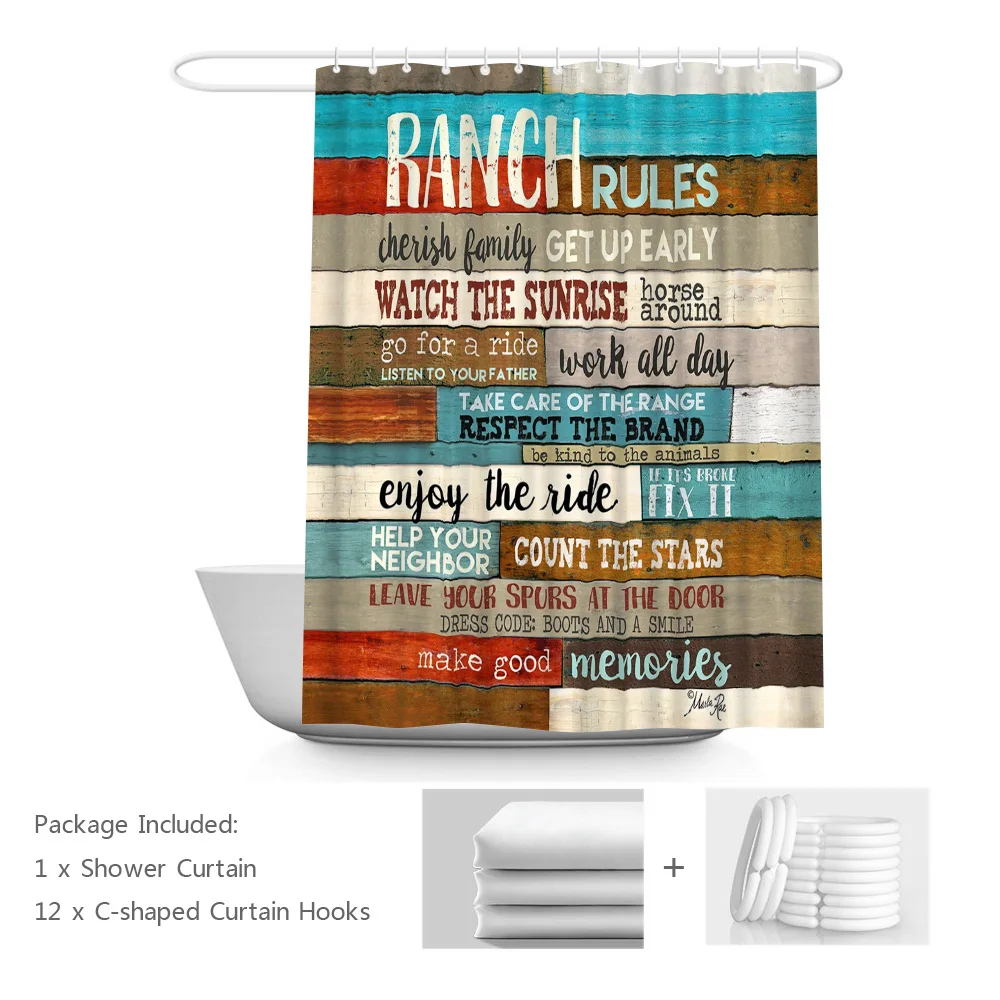 

Inspirational Quotes Shower Curtain Wooden Plank Bath Curtain Nautical Lighthouse Anchor Wheel Picture Rustic Curtain Set