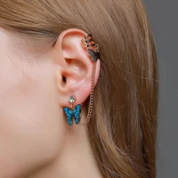 clip earrings for women korea cute girl ear jewelry 2021 vintage trend non piercing butterfly drop earrings metal chain stud