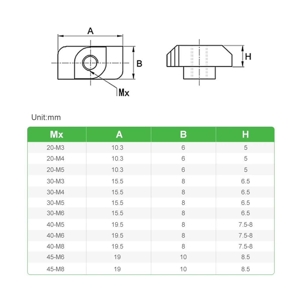 

100PCS 304 Stainless Steel T Nut Hammer Head Nuts M3/M4/M5 Connector T-nut For 20 Series Aluminium Extrusion Profile Accessories