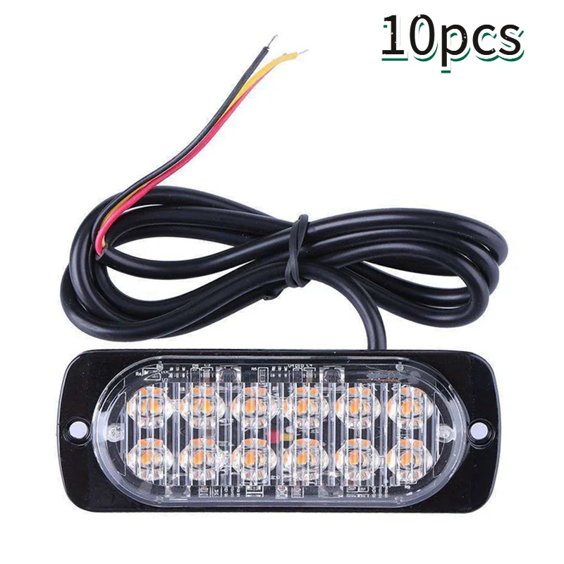 

10pcs Amber 12LEDs Car Truck Emergency lamp Flash Strobe Light Bars 6500K LED Lighting Bar Strobe Warning Lights for CAR Trucks