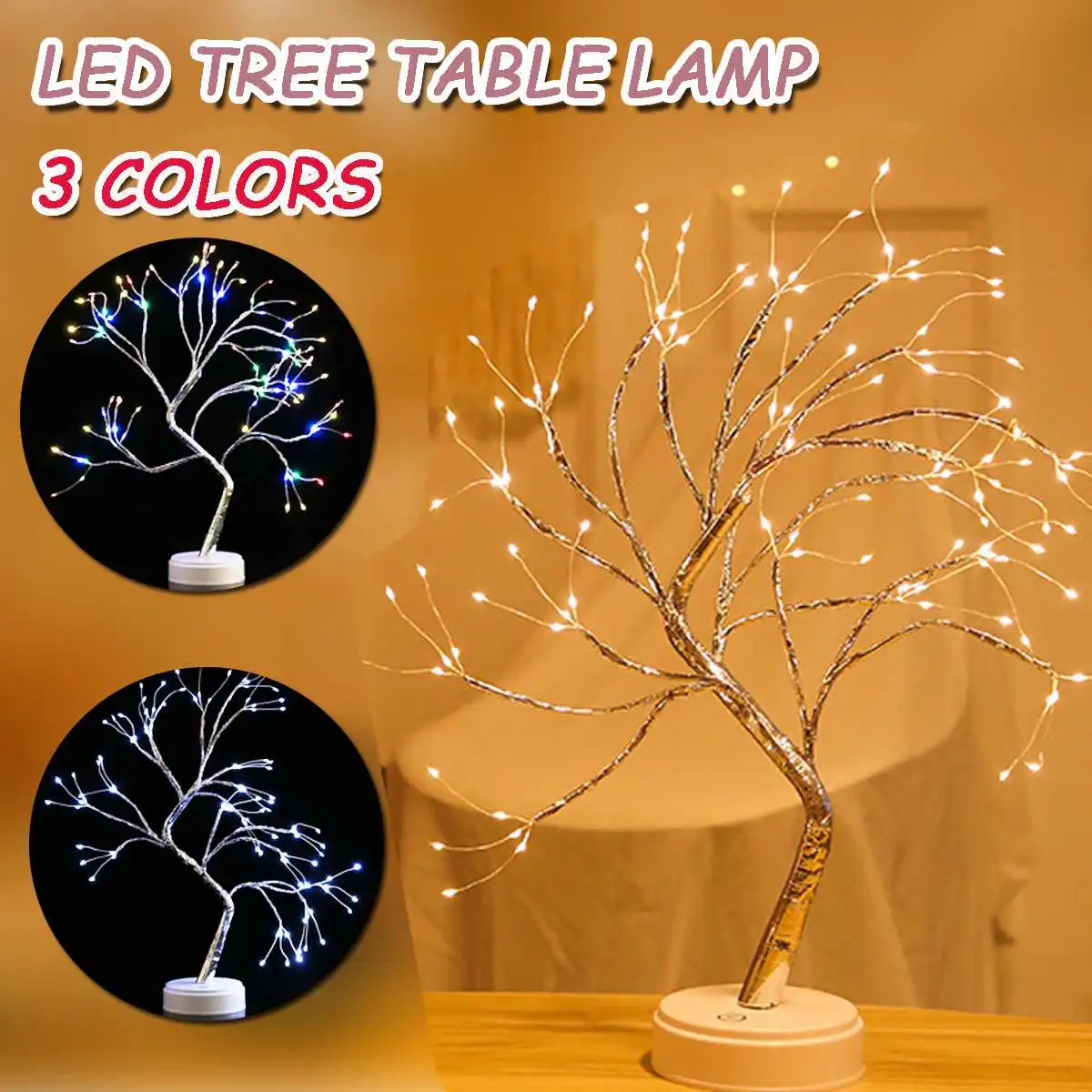 

108 LED USB 3D Table-Lamp Copper Wire Christmas Fire Tree Night Light for Home Holiday Bedroom Indoor Kids Bar Decor Fairy Light