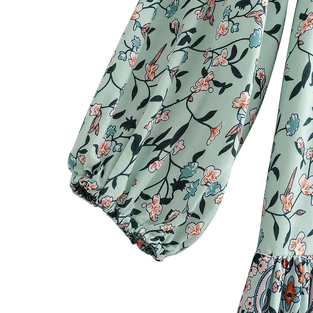 

Autumn Boho Floral Print Elegant Dress Women Lantern Long Sleeve V-Neck Loose Casual Short Dress Ladies femme robe
