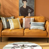 yellow cotton yarn pillowcase nordic style simple woven sofa cushion car lumbar pillow office lumbar cushion cover 4545cm