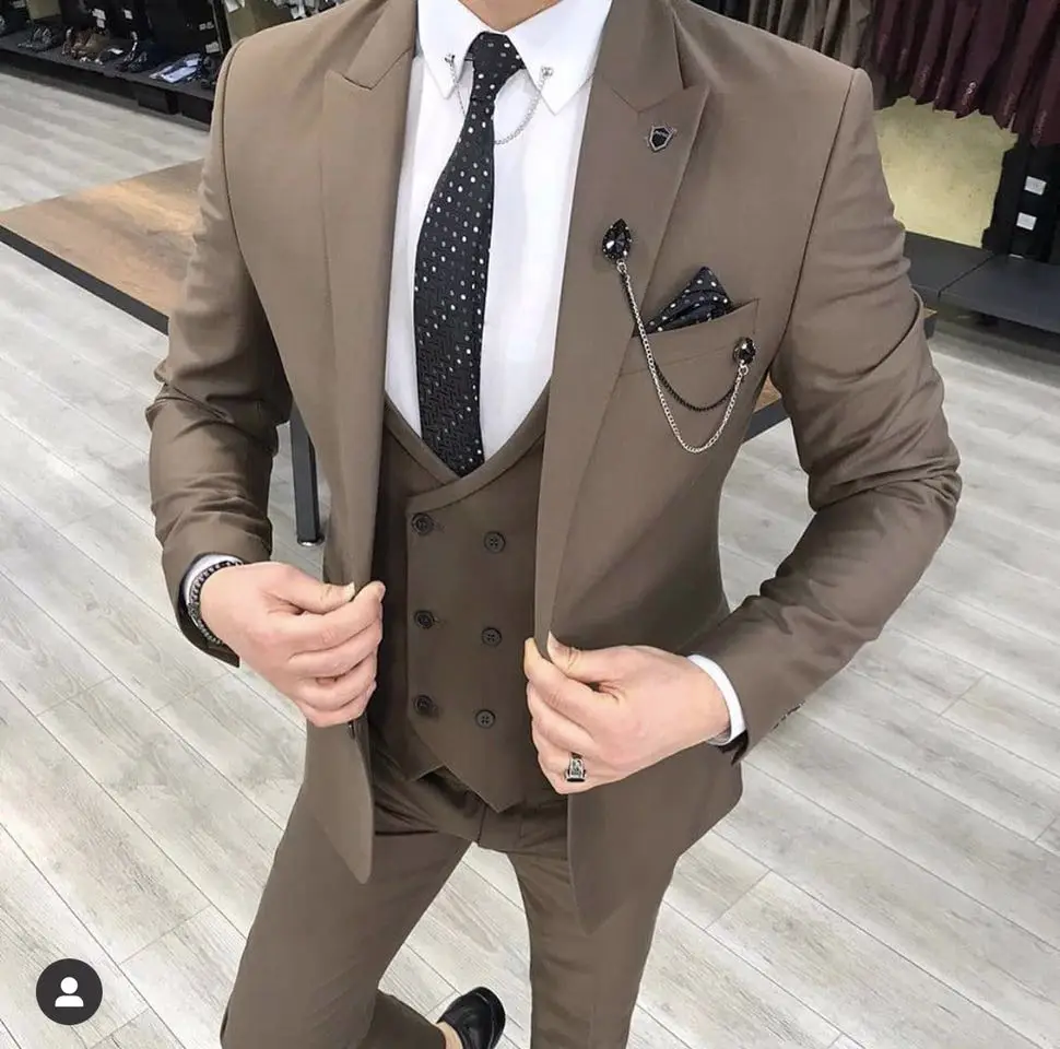 Модный Коричневый мужской костюм Smolking Terno приталенные вечерние костюмы Easculino для