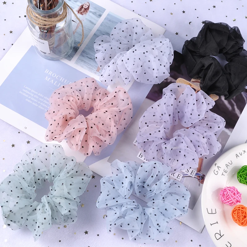 

Women Organza Dot Hair Scrunchie Hair Ring Ties For Girls Ponytail Holders Hair Bands Elastic Hairband Hair Accessories Headwear