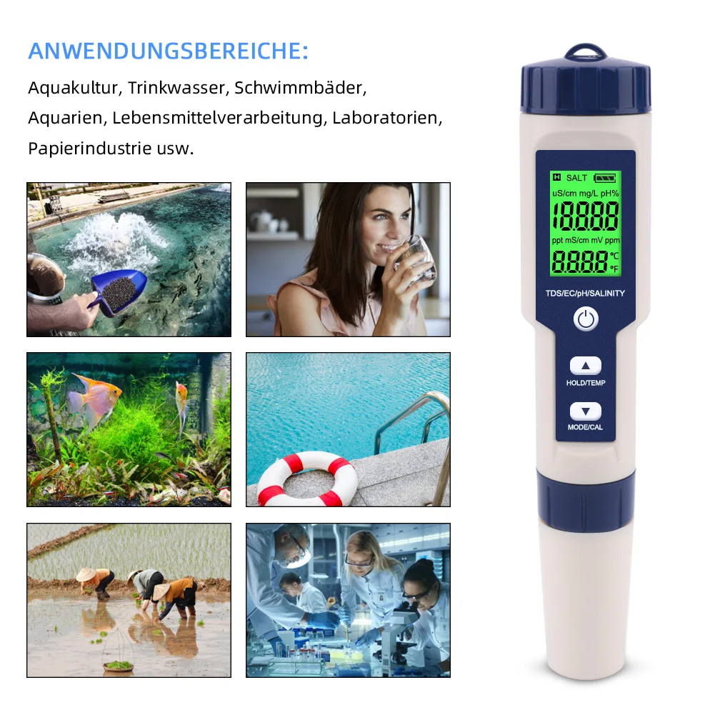 5 in 1 TDS/EC/PH/Salinity/Temperature Meter Digital Water Quality Monitor Tester for Pools, Drinking Water, Aquariums images - 6