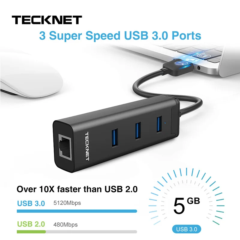 Проводная сетевая карта TeckNet с USB 3 0 на 10/100/1000 гигабитный Ethernet LAN RJ45 портами